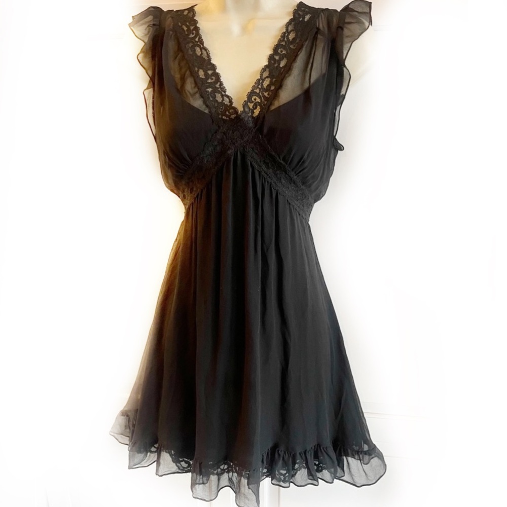 Betsey Johnson 90’s Y2K 100% Silk Babydoll Ruffled Dress L